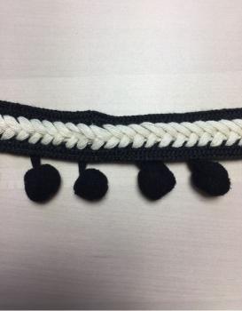 Pompon Borte - Fischgrät - schwarz/natur